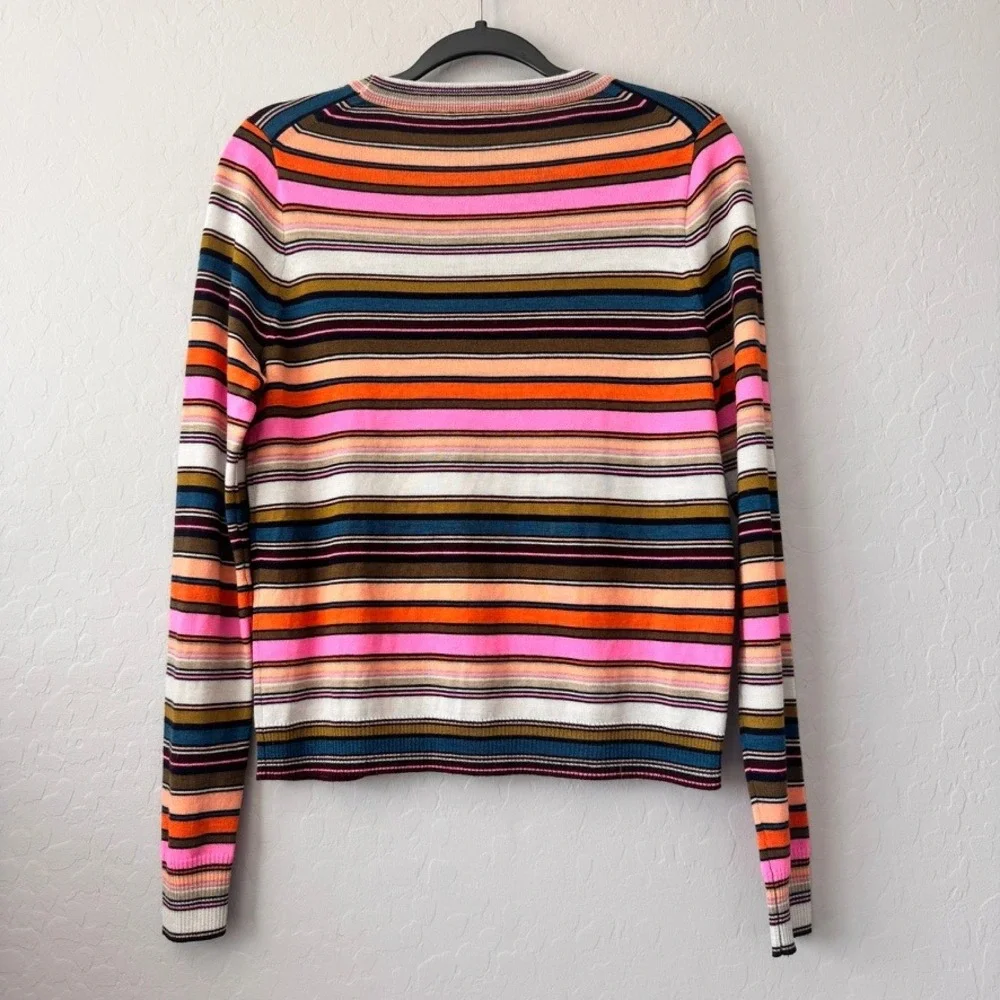 J.Crew Medium Sweater Multicolor Long Sleeve Merino Wool Striped Crew Neck F4345